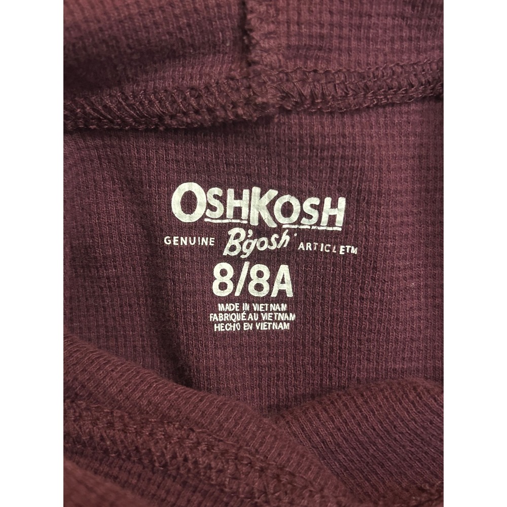 OshKosh Cropped‎ Hoodie Waffle Knit Drawstring Burgundy Size 8 - Picture 6 of 7